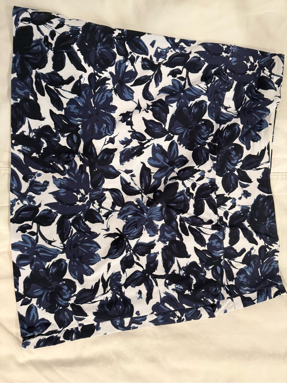 Floral Navy and White Stretch Cotton Skirt
